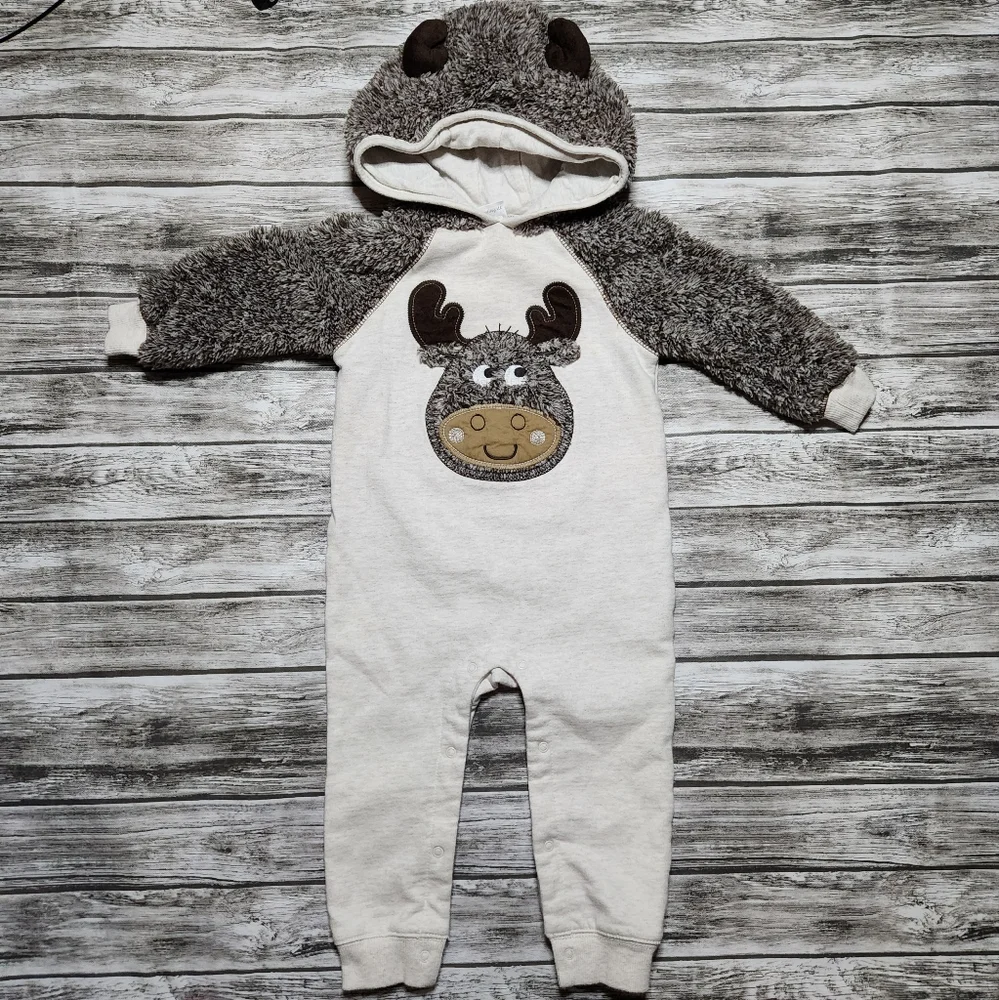 Koala Kids Baby Moose Fleece Hooded Romper Jumpsuit One-Piece